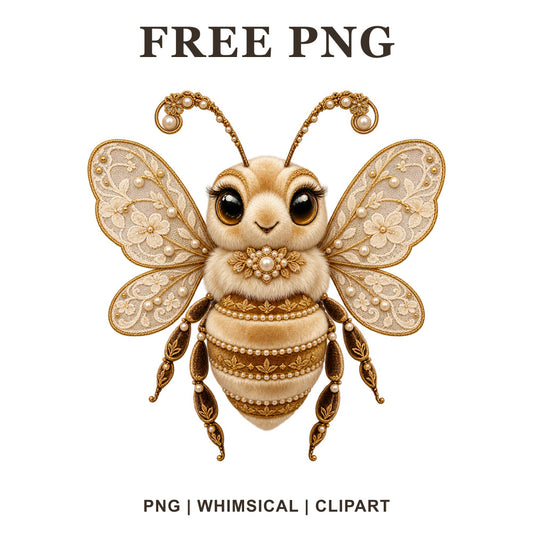 Whimsical Vintage Lace Bee Clipart PNG