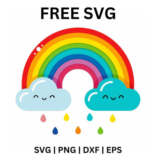 Happy Cloud Rainbow SVG Free | Smiling Clouds with Rainbow Cut File for Cricut & Silhouette-8SVG