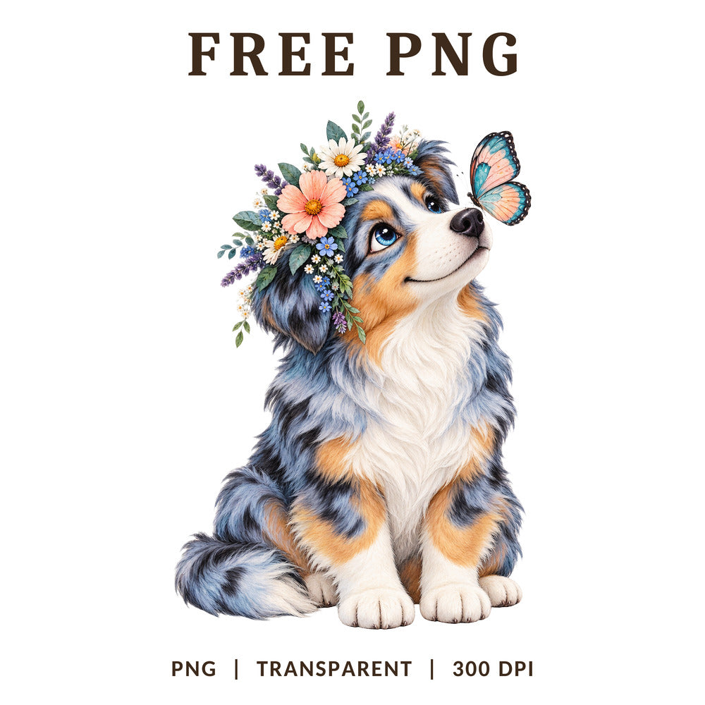 Australian Shepherd Flower Crown Butterfly PNG-8SVG