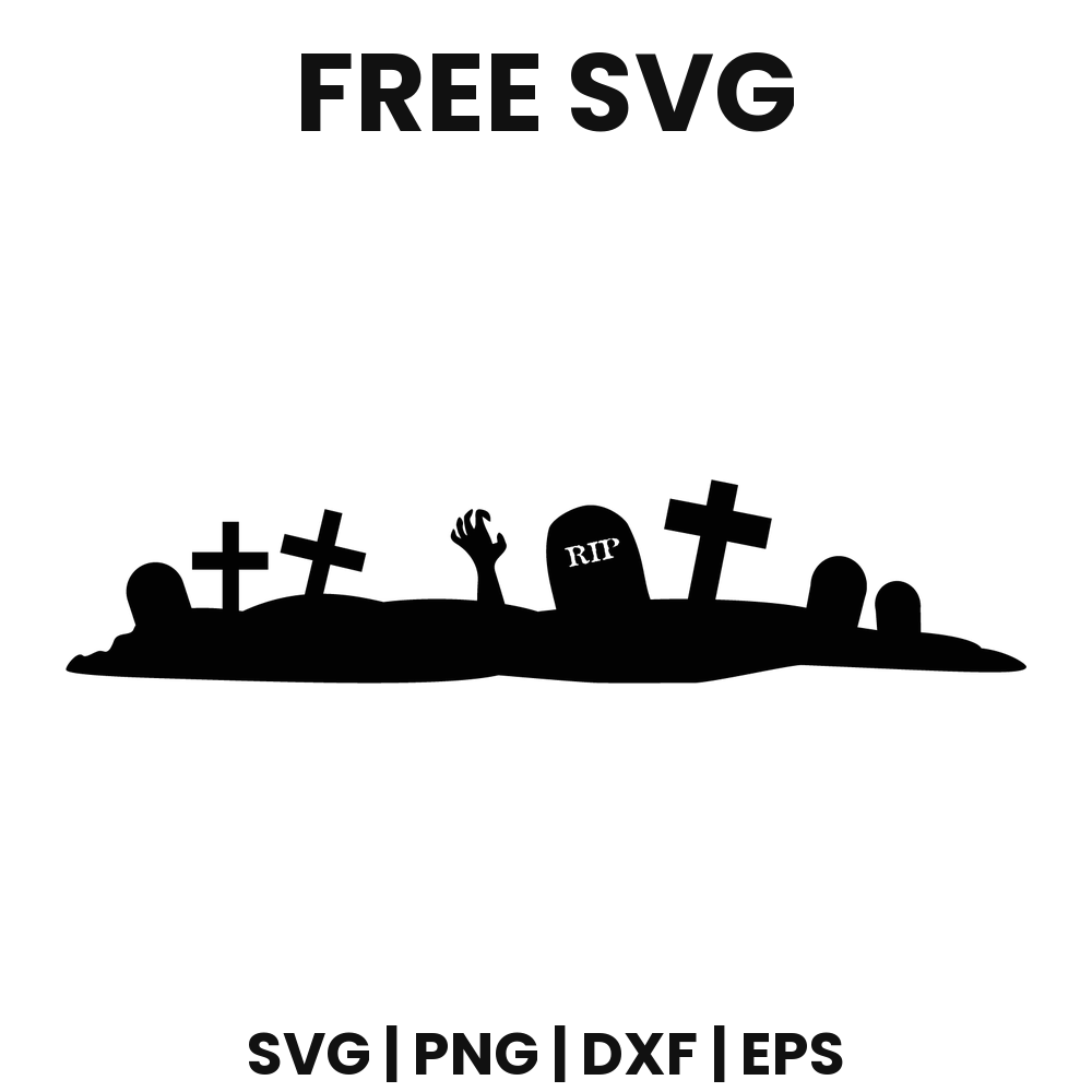 Graveyard Scene SVG Free – Tombstones Halloween Cut File