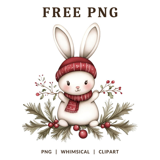 Whimsical Christmas Bunny Knit Hat Clipart PNG-8SVG
