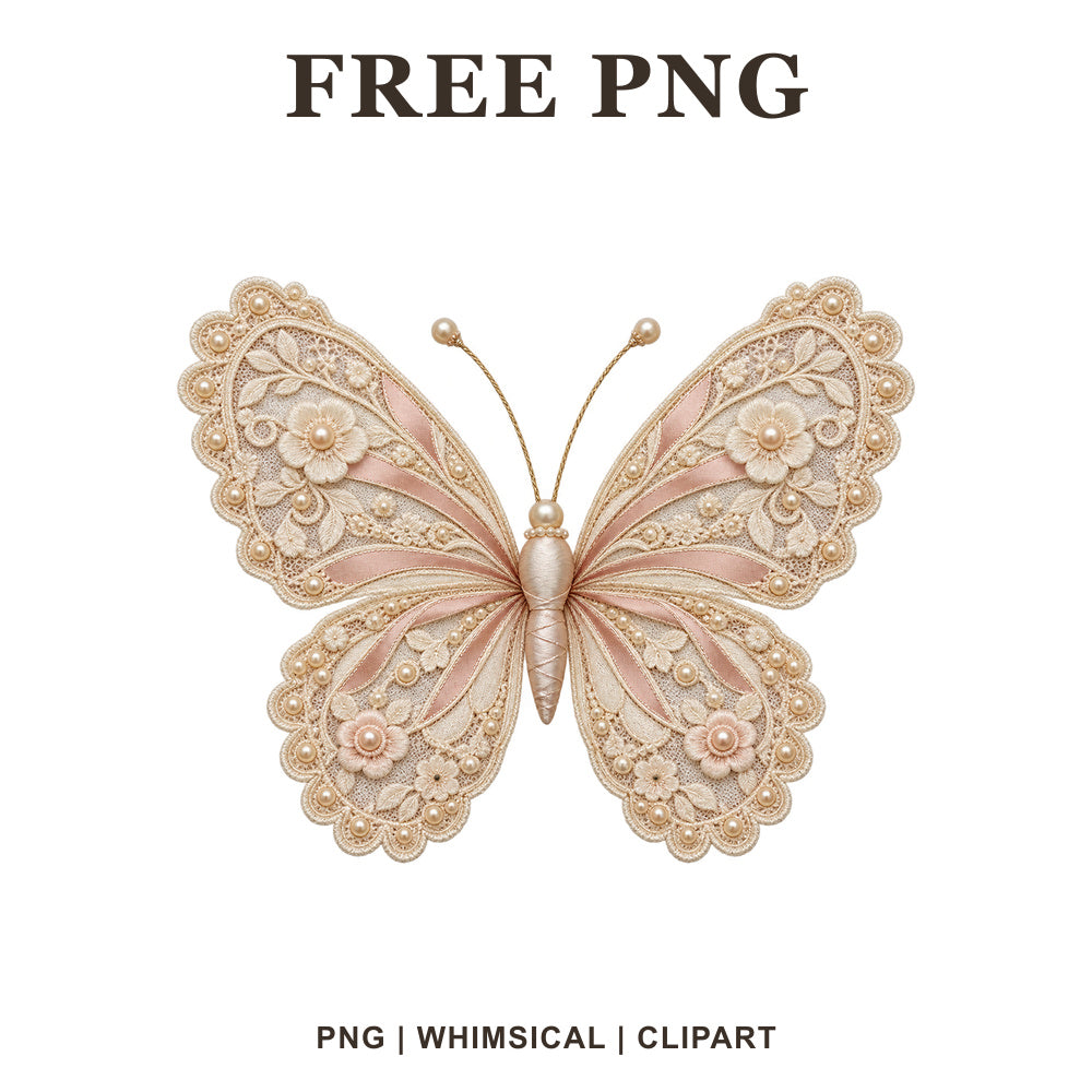 Whimsical Vintage Lace Butterfly Clipart PNG