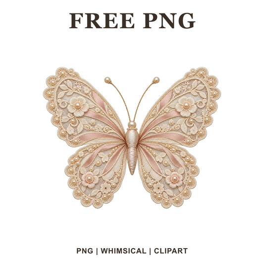 Whimsical Vintage Lace Butterfly Clipart PNG
