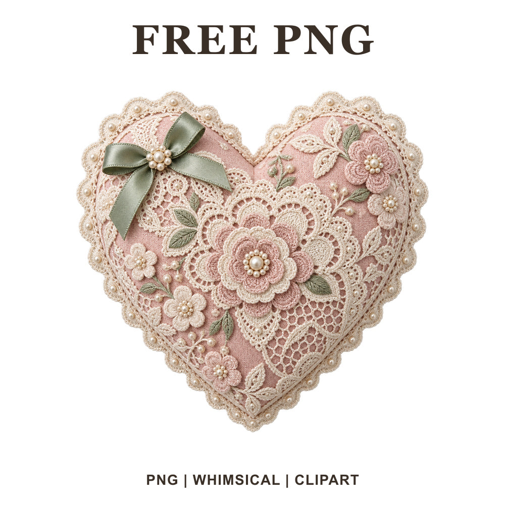 Whimsical Vintage Lace Heart Clipart PNG