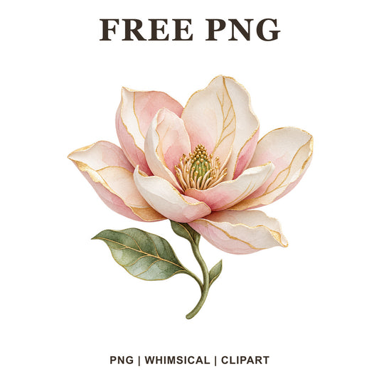 Whimsical Watercolor Magnolia Clipart PNG