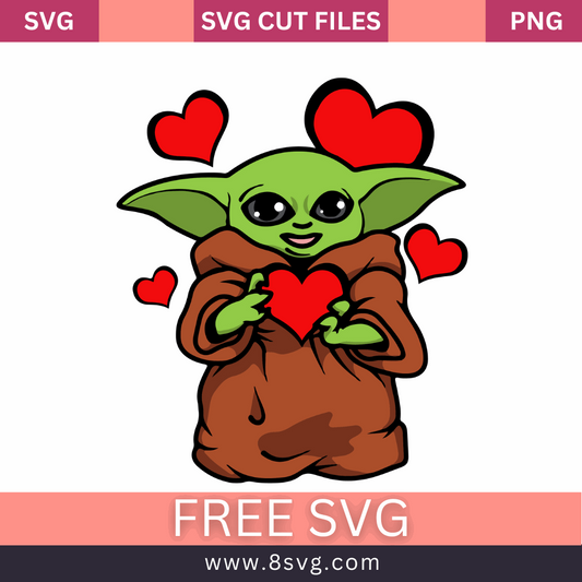 Baby Yoda with Heart SVG Free Cut File for Cricut- 8SVG