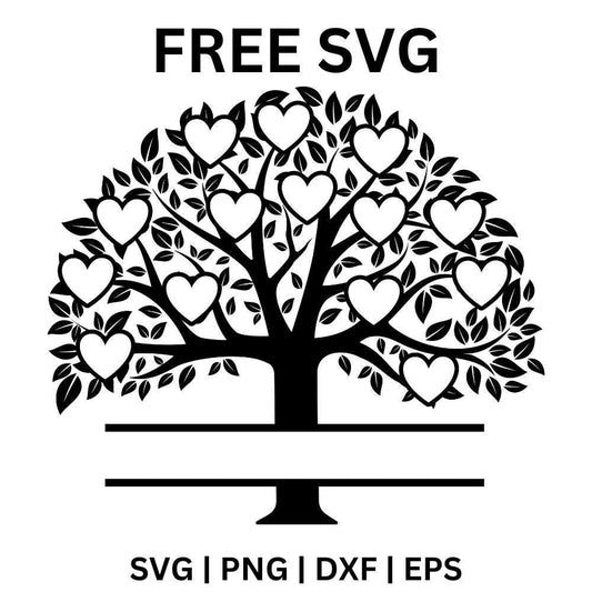 Family Tree SVG Free | 14 Hearts Design for Cricut & Silhouette