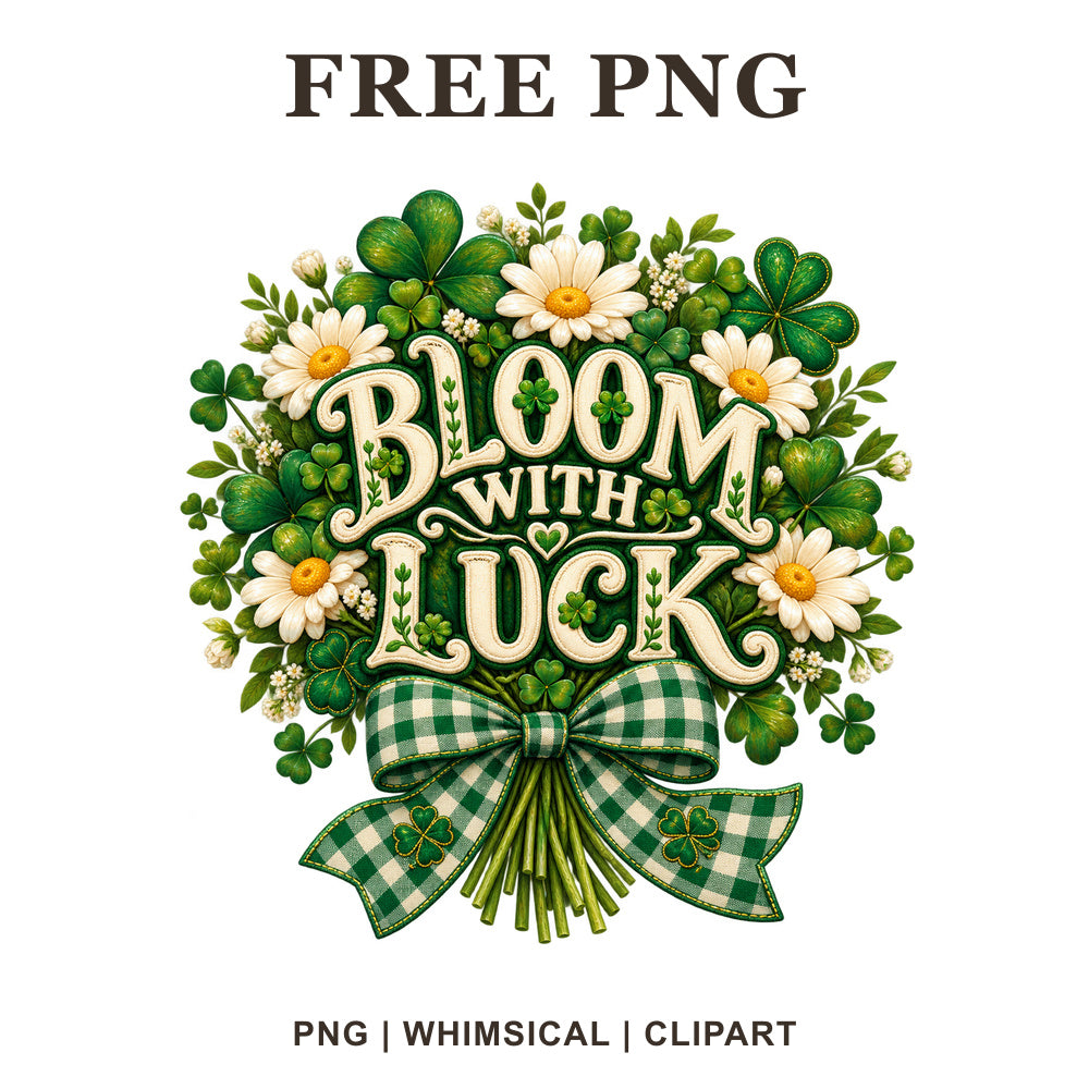 Whimsical Bloom With Luck St Patricks Day Clipart PNG