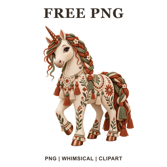 Whimsical Boho Terracotta Unicorn Clipart PNG