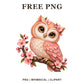 Whimsical Cherry Blossom Owl Clipart PNG