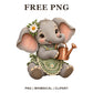 Whimsical Cottage Gardener Elephant Clipart PNG-8SVG