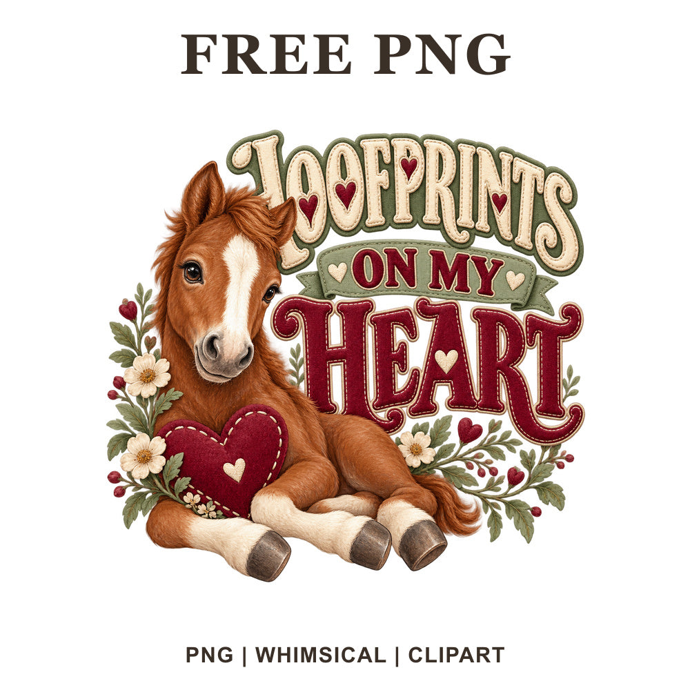Whimsical Hoofprints Heart Horse Clipart PNG