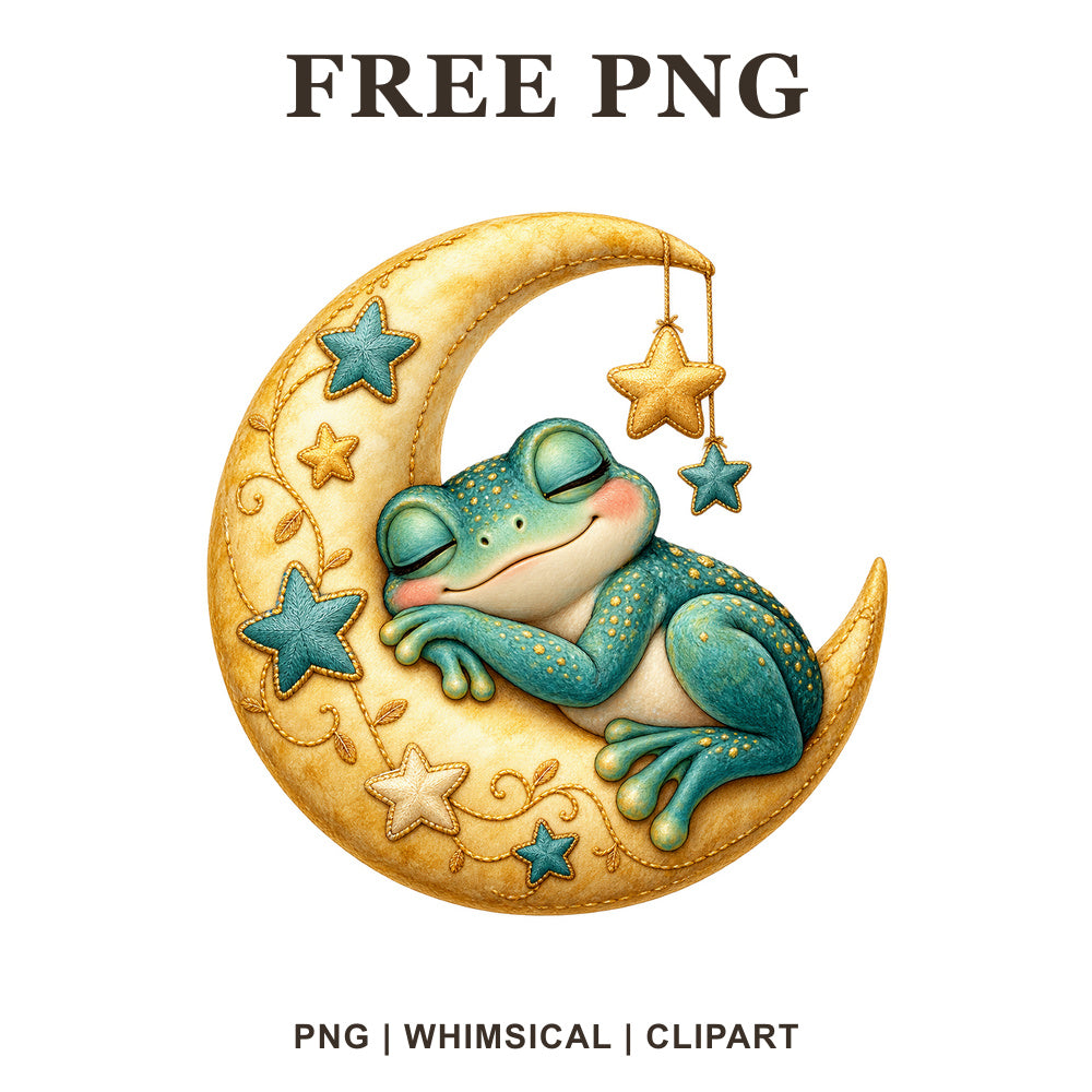 Whimsical Moon Dreamer Frog Clipart PNG-8SVG