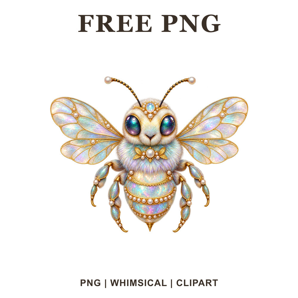 Whimsical Opal Jewel Bee Clipart PNG