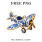 Whimsical Porcelain Blue Airplane Clipart PNG
