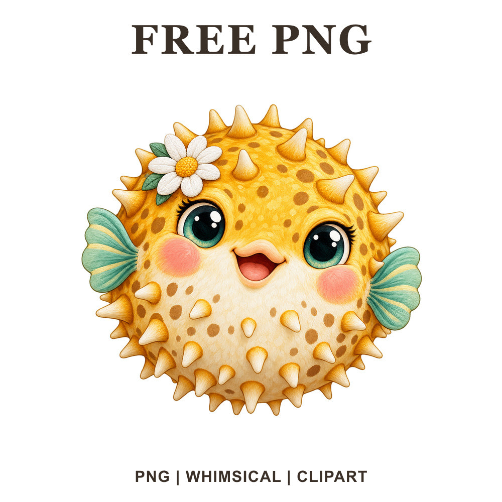 Whimsical Puffer Daisy Fish Clipart PNG