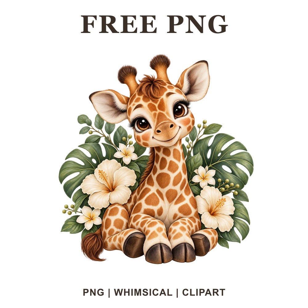 Whimsical Safari Leaves Giraffe Clipart PNG-8SVG