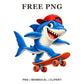 Whimsical Skater Shark Clipart PNG