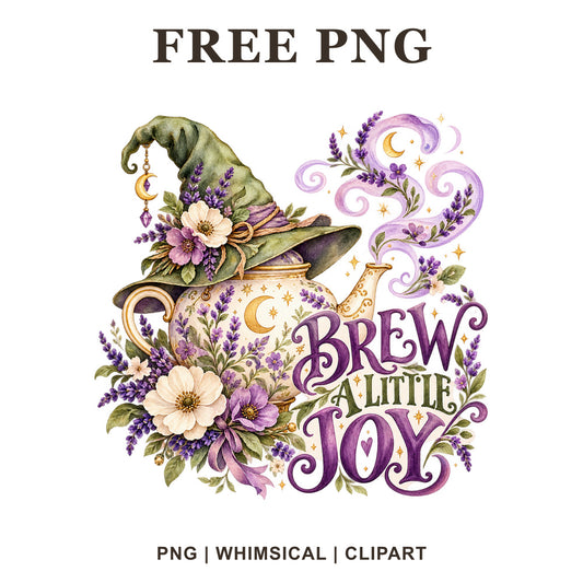 Whimsical Tea Witch Clipart PNG