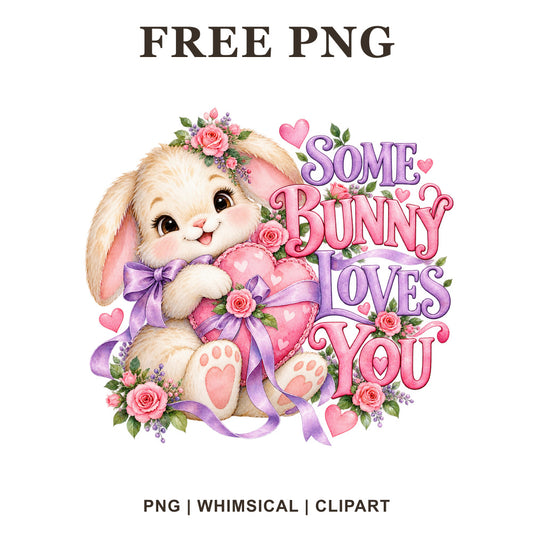 Whimsical Valentine Bunny Valentine Clipart PNG