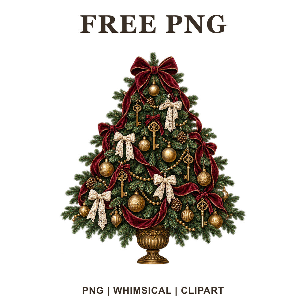 Whimsical Victorian Velvet Christmas Tree Clipart PNG