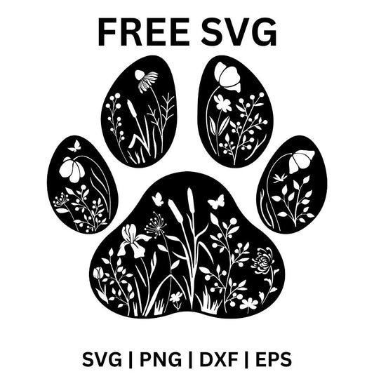 Floral Dog Paw SVG Free | Botanical Paw Print Silhouette for Cricut & Silhouette