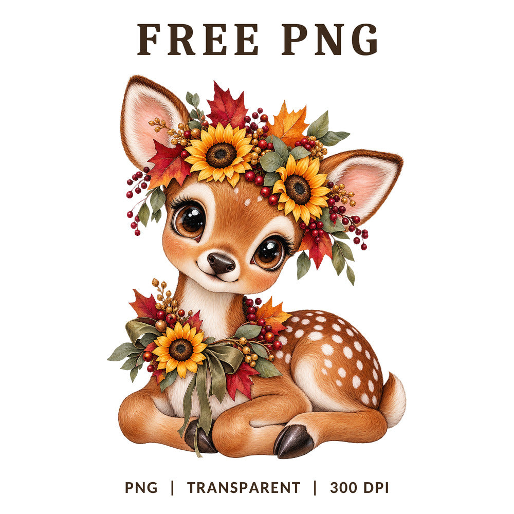 Baby Deer Fawn Sunflower Autumn Crown PNG-8SVG
