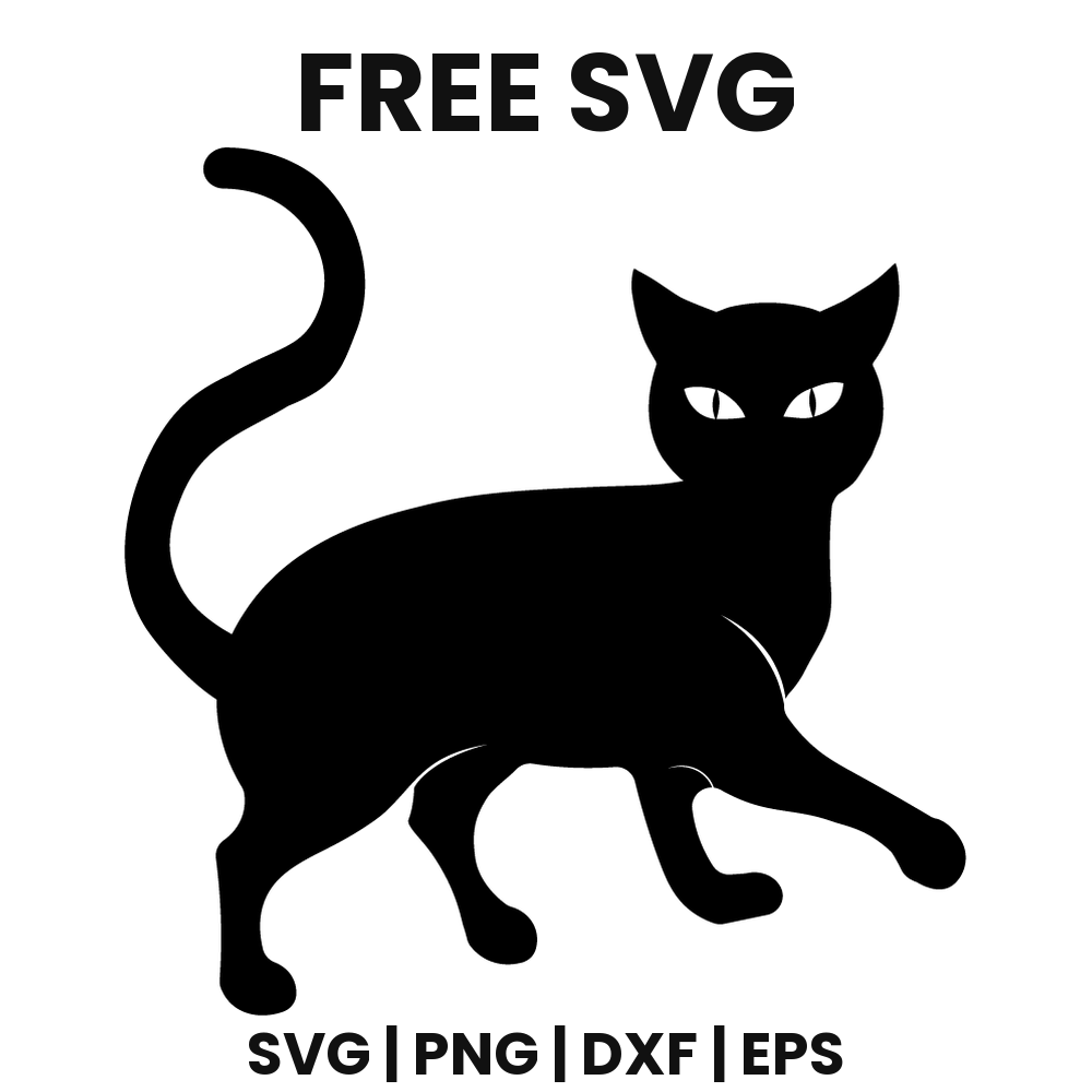 Prowling Cat SVG Free – Walking Black Cat Silhouette