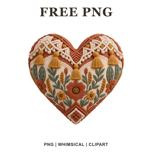 Whimsical Boho Terracotta Heart Clipart PNG