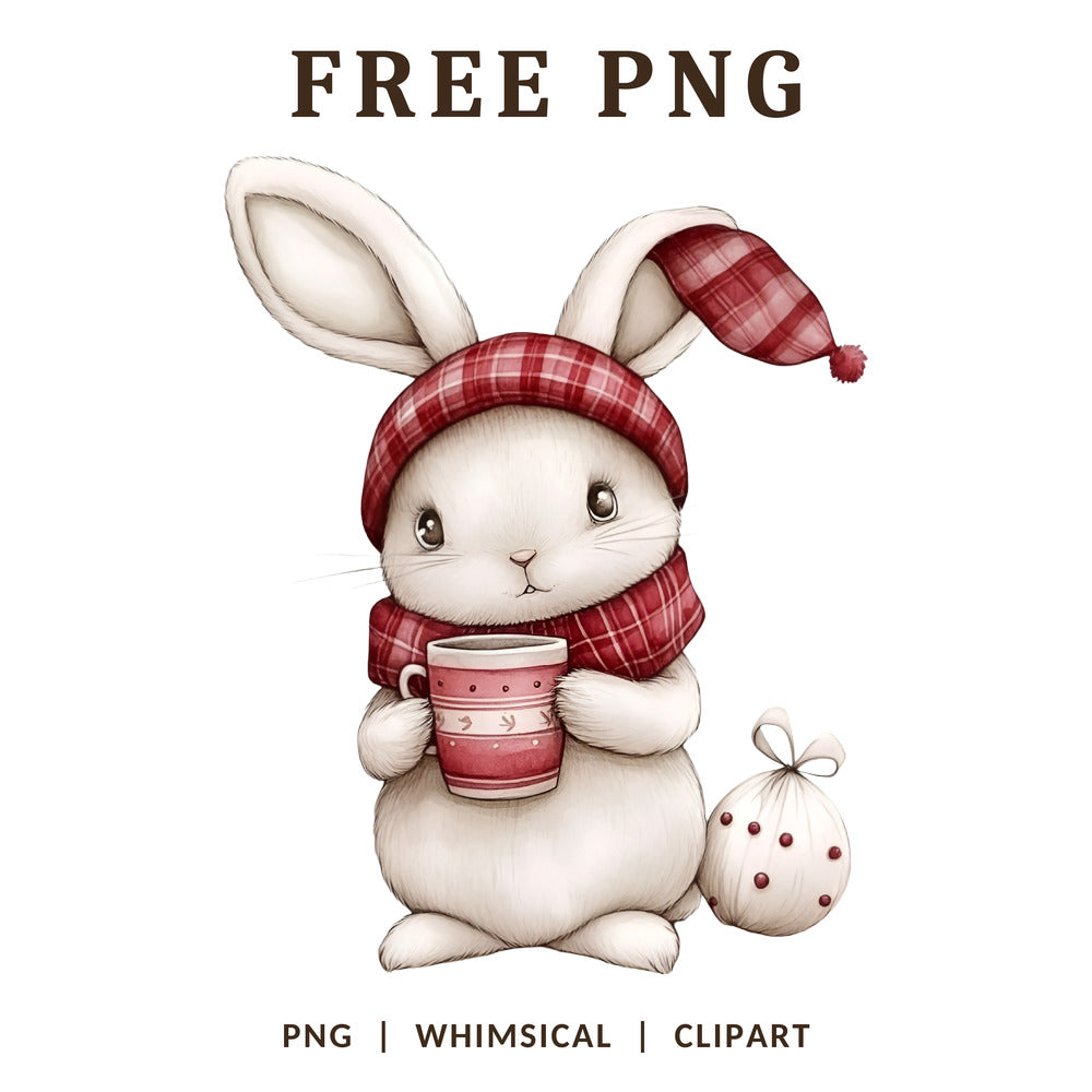 Whimsical Christmas Bunny Cocoa Mug Clipart PNG