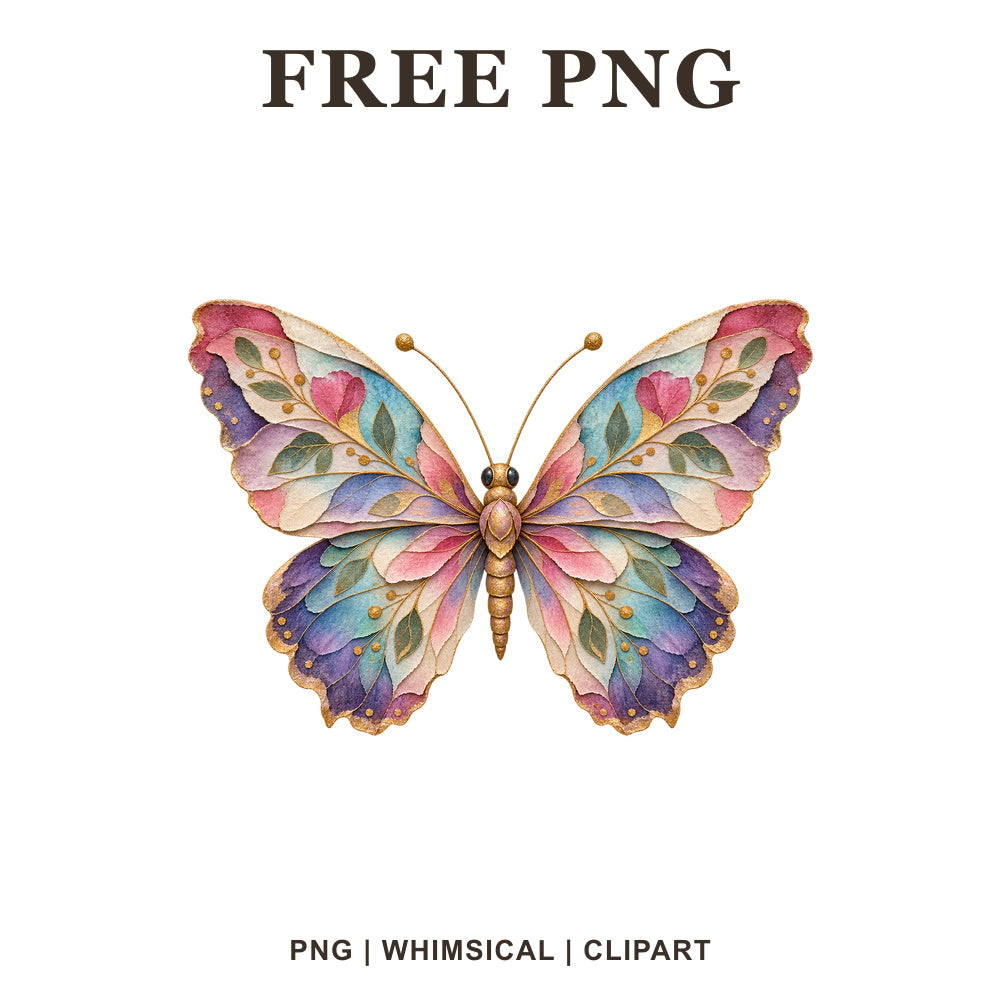 Whimsical Watercolor Sculptural Butterfly Clipart PNG