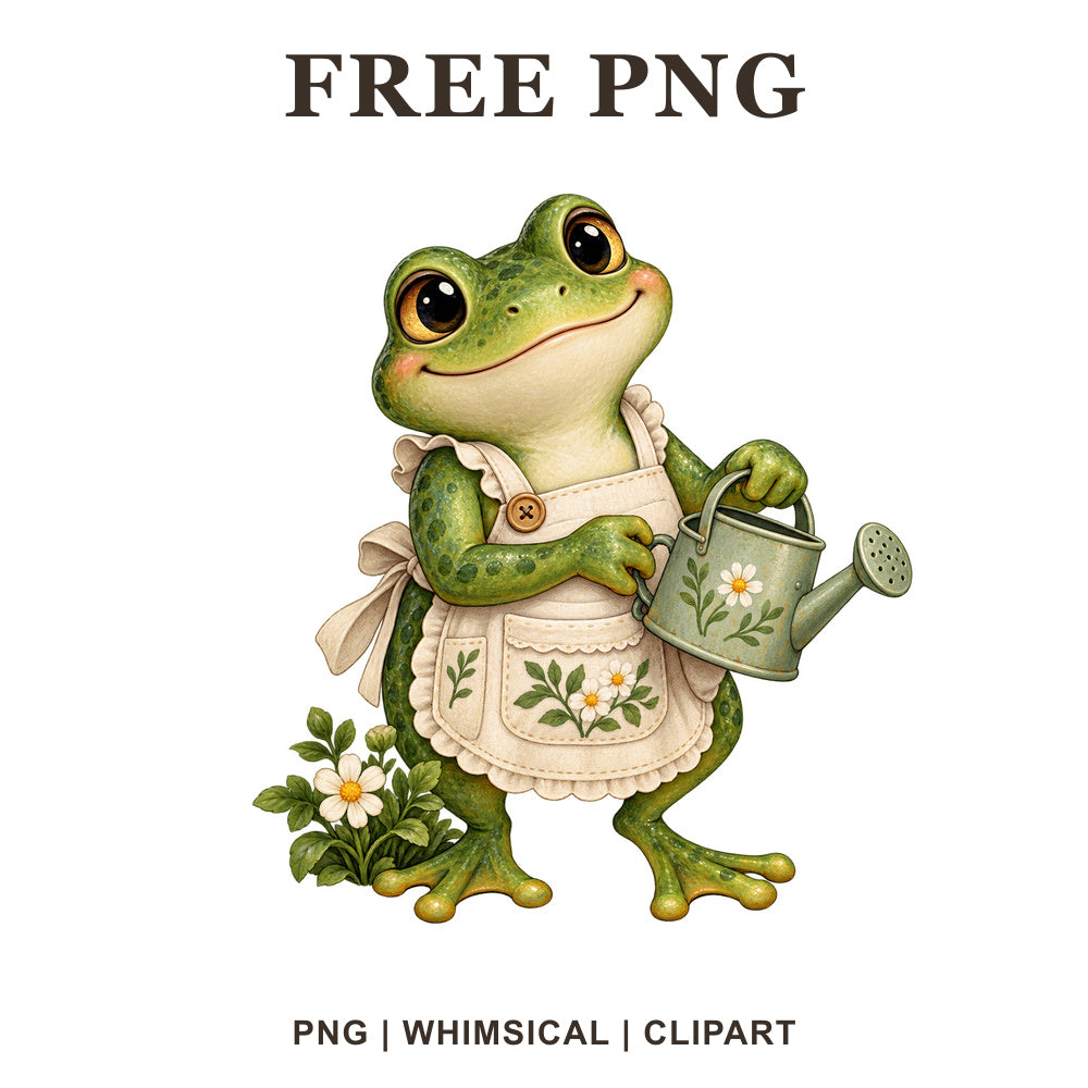 Whimsical Cottage Gardener Frog Clipart PNG-8SVG