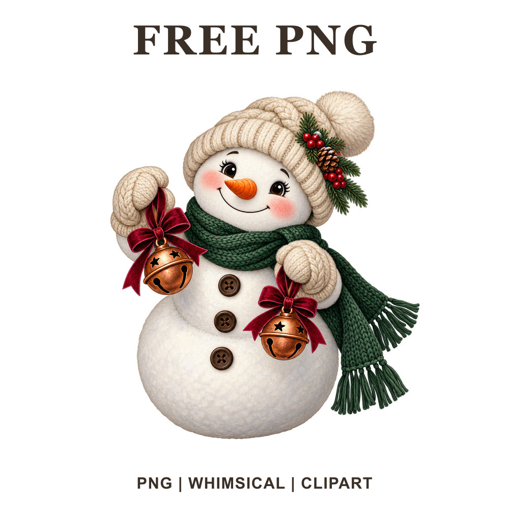 Whimsical Golden Bells Snowman Clipart PNG-8SVG