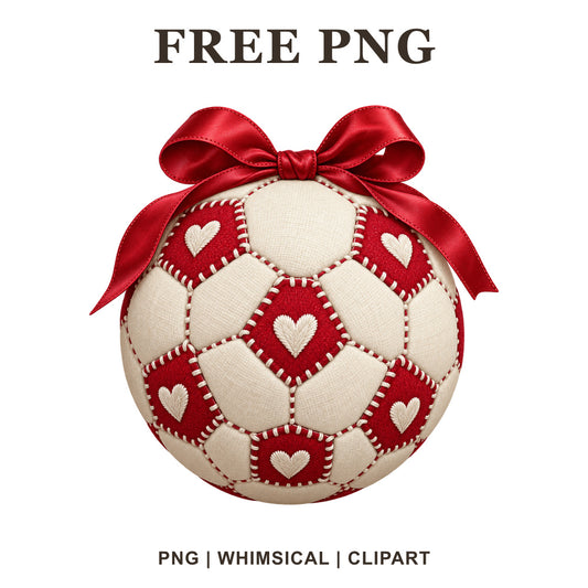Whimsical Heart Patchwork Soccer Ball Clipart PNG