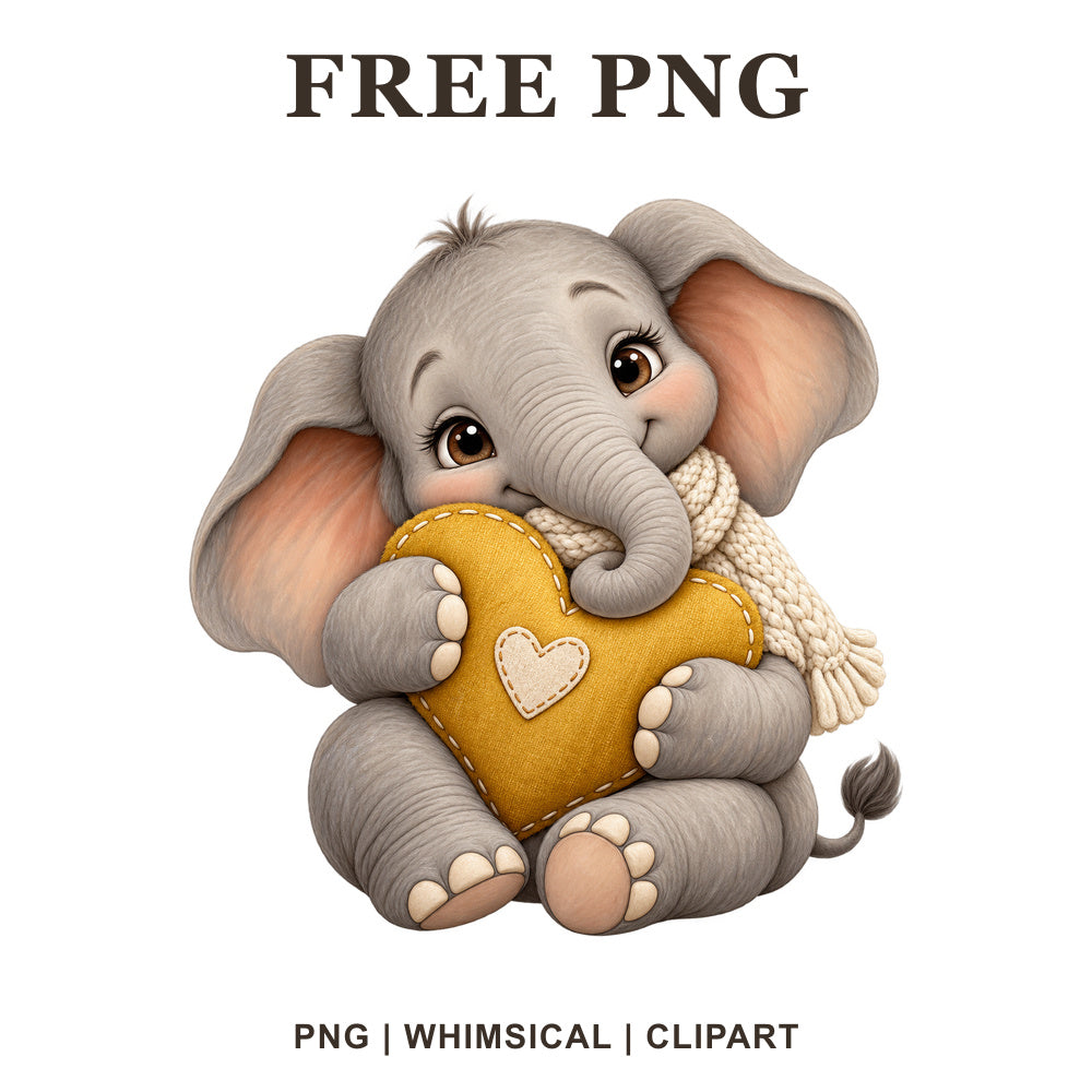 Whimsical Honey Heart Elephant Clipart PNG-8SVG