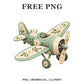 Whimsical Mint Floral Airplane Clipart PNG