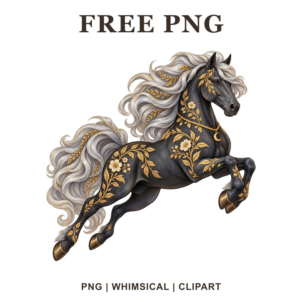 Whimsical Moonlit Gallop Horse Clipart PNG