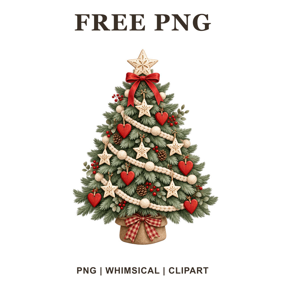 Whimsical Nordic Stars Christmas Tree Clipart PNG