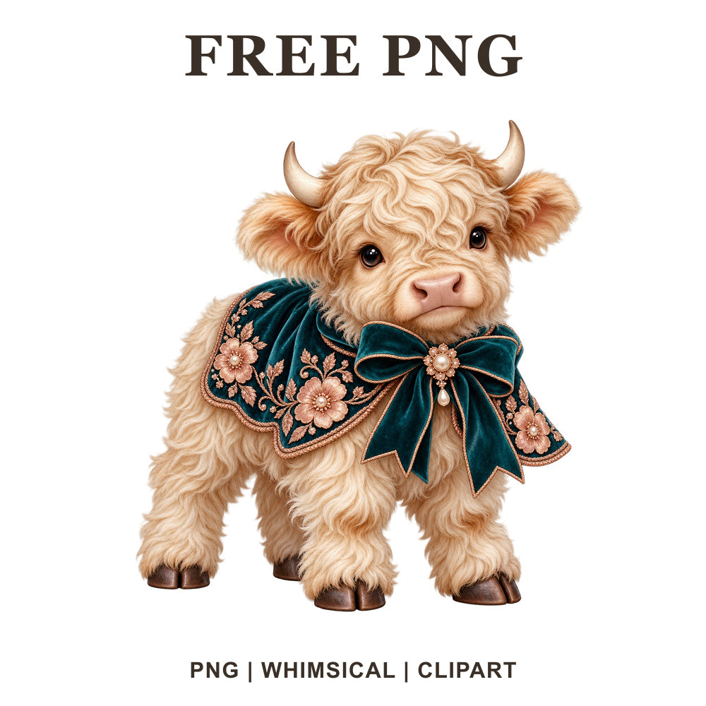 Whimsical Royal Teal Cow Clipart PNG