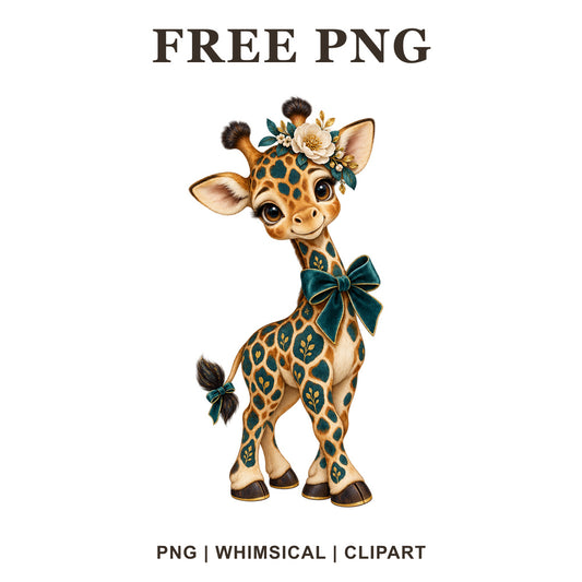 Whimsical Royal Teal Giraffe Clipart PNG-8SVG