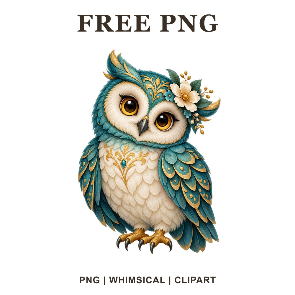 Whimsical Royal Teal Owl Clipart PNG