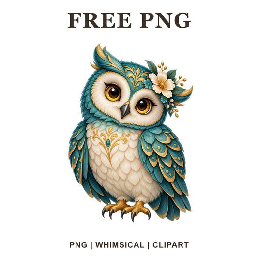 Whimsical Royal Teal Owl Clipart PNG