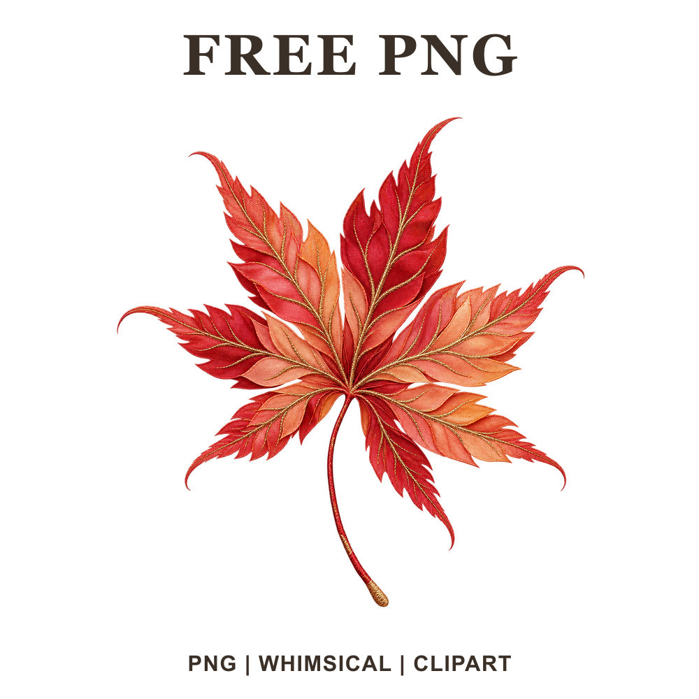 Whimsical Silk Japanese Maple Fall Leaf Clipart PNG