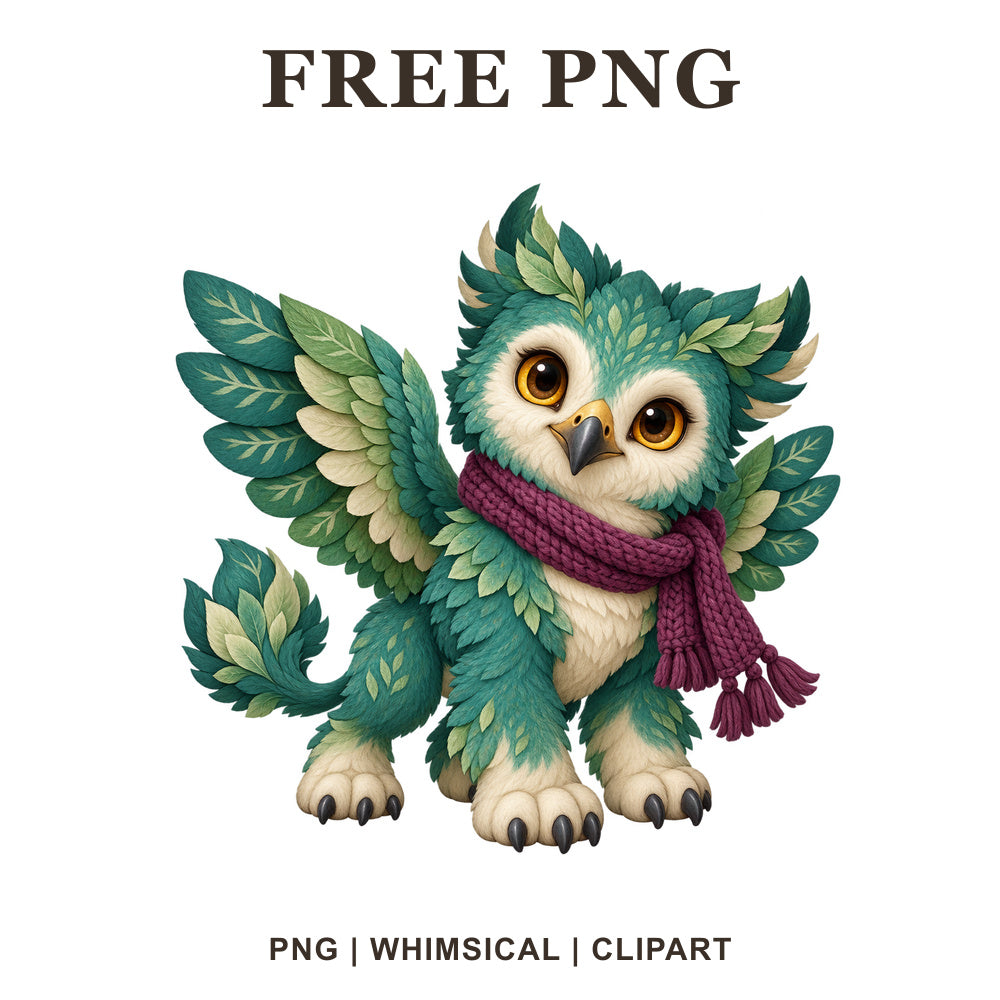 Whimsical Teal Leaf Griffin Green Creature Clipart PNG