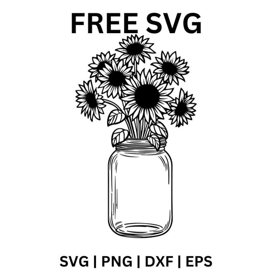 Mason Jar Flowers SVG Free | Rustic Floral Arrangement Cut File for Cricut & Silhouette