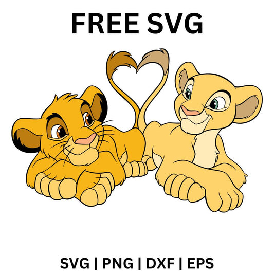 Simba and Nala with Hearts SVG Free | Adorable Lion King Love Scene for Cricut & Silhouette