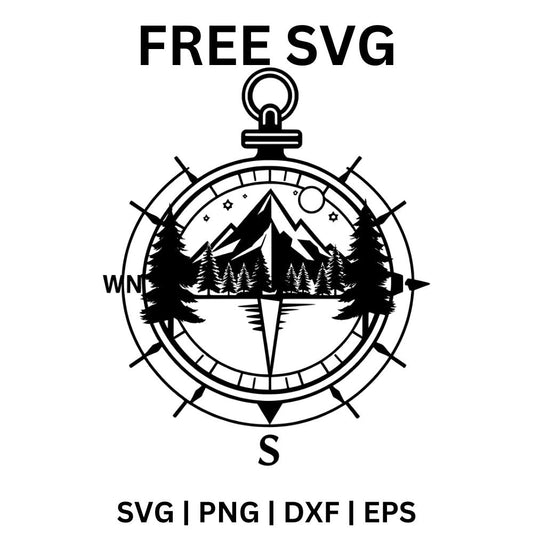 Wilderness Compass SVG Free | Mountain Scene Inside Vintage Compass for Cricut & Silhouette