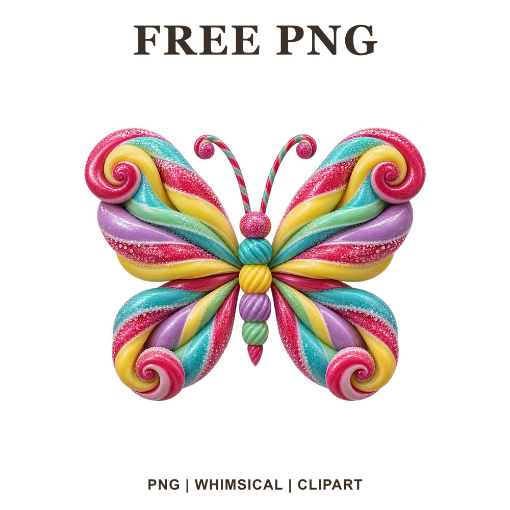 Whimsical Candy Ribbon Butterfly Clipart PNG