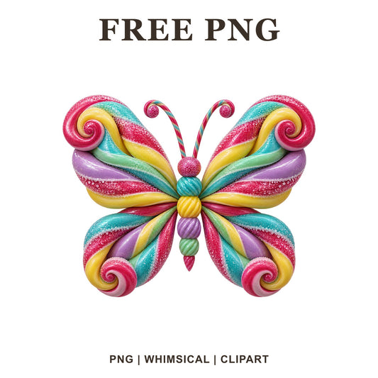 Whimsical Candy Ribbon Butterfly Clipart PNG