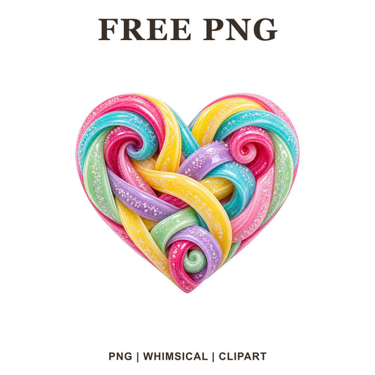 Whimsical Candy Ribbon Heart Clipart PNG